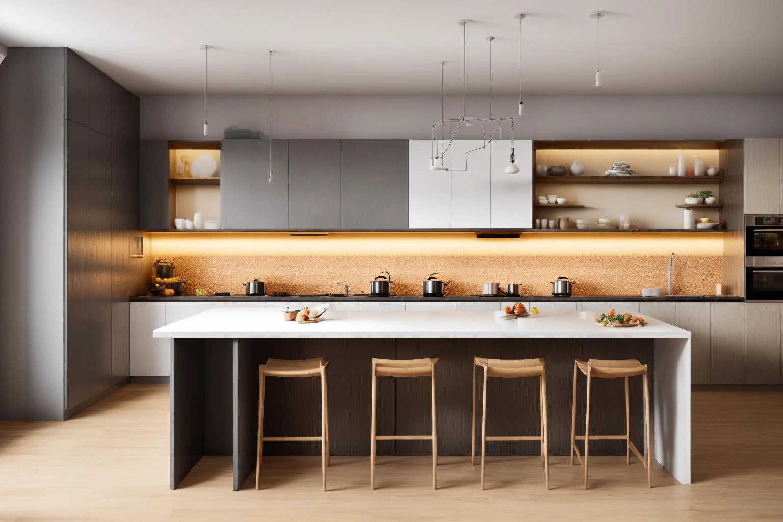 interior, a kitchen with a table and chairs and a wine rack in the middle of the room with a window, Dahlov Ipcar, vray render, a 3D render, photorealism
interior, food, indoors, no humans, window, chair, table, plant, scenery, plate, shelf, kitchen, frying pan, sink, stove
Dive into the ultra-detailed 8k masterpiece, carefully crafted with photorealistic precision of 1.37 ratio, all in the essence of Nayuta Nordic Modern Interior Design. Art form: Photography. Inspired by the techniques of Annie Leibovitz, the kitchen showcases professional lighting, a scenery where the play of radiosity brightens the room. A stove with a frying pan, a gleaming refrigerator beside tiles and cabinet, a sink with a faucet overlooking a tile wall. On the shelf, there's a spatula, a chair nearby with a plant and some food in a jar. Lens: 35mm. The room basks in a warm color temperature. Perfectly illuminated with ray tracing and the best shadows using physically-based rendering <lora:add_detail:0.5> <lora:more_details:0.5> <lora:interior02_SDLife_Chiasedamme_v2.0:0.6>