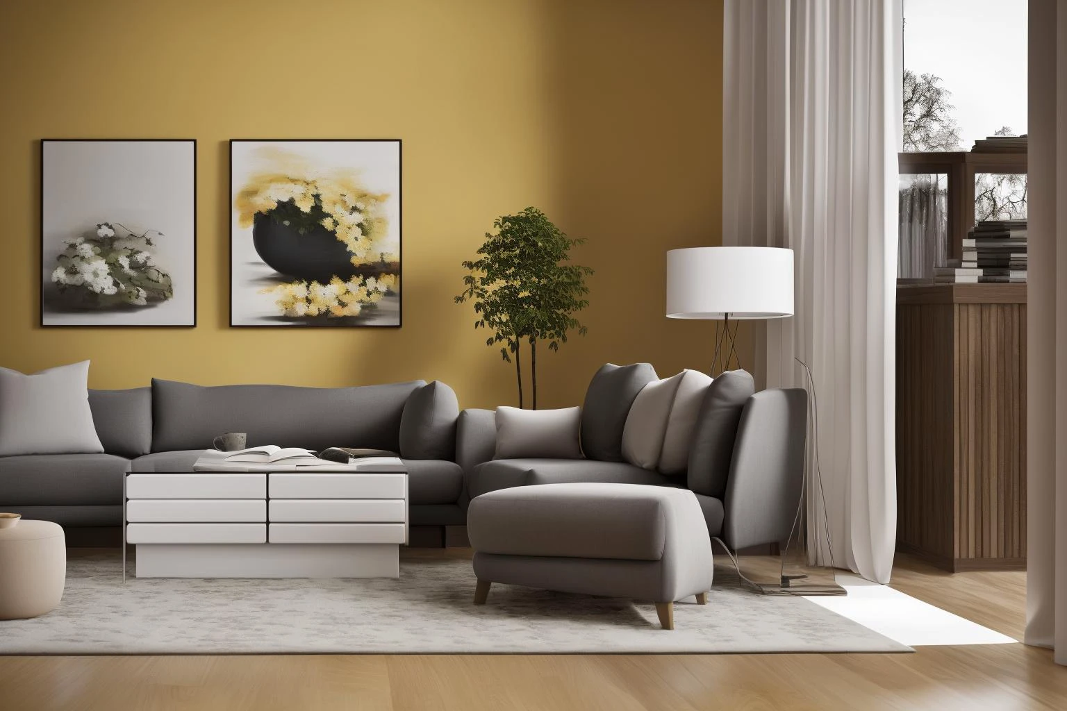 interior, a living room with a couch, chair, table and windows with curtains on them and a chandelier hanging from the ceiling, Enguerrand Quarton, vray render, a digital rendering, photorealism
interior, flower, indoors, tree, no humans, window, chair, table, plant, curtains, scenery, couch, wooden floor, vase
Step into the realms of an 8k masterpiece wallpaper, a nexus of ultra-detail, high resolution, and impeccable shadow play. Rendered in digital illustration, it bears a semblance to the works of Yoko Honda. Set against the backdrop of a Nayuta Nordic Modern Interior Design room, the scene features a chair, a vase flaunting a white flower, a table, swaying curtains, a luxurious couch, a lamp placed near a window, a cup, a spread-out book, and a vibrant plant. The color temperature bathes the room in golden hues, adding to its charm. In the absence of humans, the setting resonates with profound stillness. Ray tracing, photon mapping, and radiosity merge seamlessly with professional lighting to create an ethereal atmosphere <lora:interior02_SDLife_Chiasedamme_v2.0:0.8>