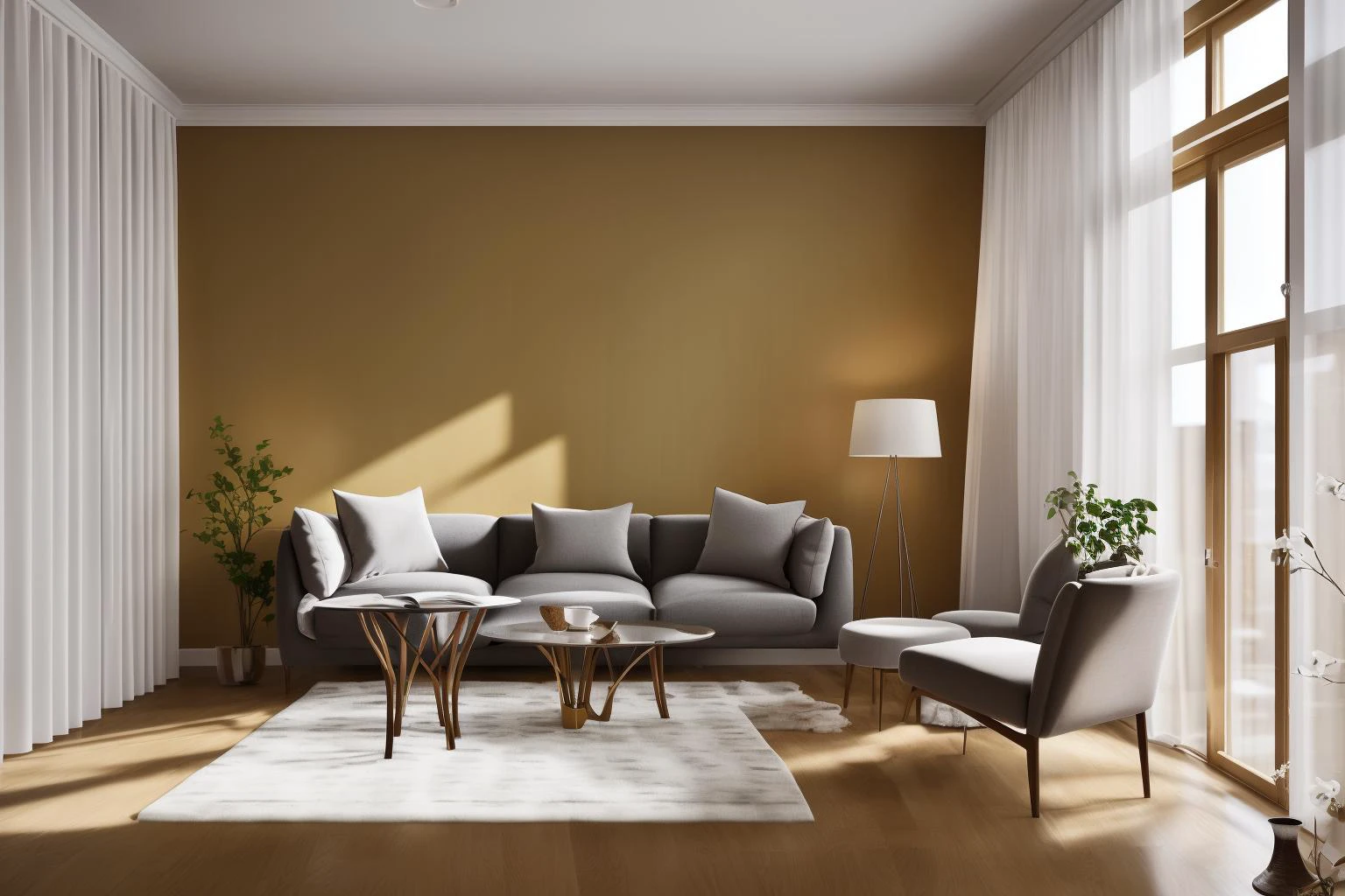 interior, a living room with a couch, chair, table and windows with curtains on them and a chandelier hanging from the ceiling, Enguerrand Quarton, vray render, a digital rendering, photorealism
interior, flower, indoors, tree, no humans, window, chair, table, plant, curtains, scenery, couch, wooden floor, vase
Step into the realms of an 8k masterpiece wallpaper, a nexus of ultra-detail, high resolution, and impeccable shadow play. Rendered in digital illustration, it bears a semblance to the works of Yoko Honda. Set against the backdrop of a Nayuta Nordic Modern Interior Design room, the scene features a chair, a vase flaunting a white flower, a table, swaying curtains, a luxurious couch, a lamp placed near a window, a cup, a spread-out book, and a vibrant plant. The color temperature bathes the room in golden hues, adding to its charm. In the absence of humans, the setting resonates with profound stillness. Ray tracing, photon mapping, and radiosity merge seamlessly with professional lighting to create an ethereal atmosphere <lora:interior02_SDLife_Chiasedamme_v2.0:0.8>