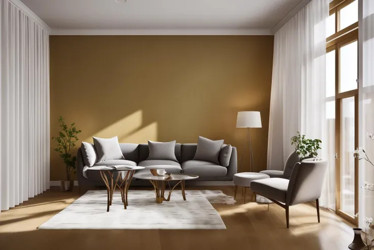 interior, a living room with a couch, chair, table and windows with curtains on them and a chandelier hanging from the ceiling, Enguerrand Quarton, vray render, a digital rendering, photorealism
interior, flower, indoors, tree, no humans, window, chair, table, plant, curtains, scenery, couch, wooden floor, vase
Step into the realms of an 8k masterpiece wallpaper, a nexus of ultra-detail, high resolution, and impeccable shadow play. Rendered in digital illustration, it bears a semblance to the works of Yoko Honda. Set against the backdrop of a Nayuta Nordic Modern Interior Design room, the scene features a chair, a vase flaunting a white flower, a table, swaying curtains, a luxurious couch, a lamp placed near a window, a cup, a spread-out book, and a vibrant plant. The color temperature bathes the room in golden hues, adding to its charm. In the absence of humans, the setting resonates with profound stillness. Ray tracing, photon mapping, and radiosity merge seamlessly with professional lighting to create an ethereal atmosphere  <lora:interior02_SDLife_Chiasedamme_v2.0:0.8>