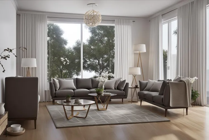 interior, a living room with a couch, chair, table and windows with curtains on them and a chandelier hanging from the ceiling, Enguerrand Quarton, vray render, a digital rendering, photorealism
interior, flower, indoors, tree, no humans, window, chair, table, plant, curtains, scenery, couch, wooden floor, vase
Step into the realms of an 8k masterpiece wallpaper, a nexus of ultra-detail, high resolution, and impeccable shadow play. Rendered in digital illustration, it bears a semblance to the works of Yoko Honda. Set against the backdrop of a Nayuta Nordic Modern Interior Design room, the scene features a chair, a vase flaunting a white flower, a table, swaying curtains, a luxurious couch, a lamp placed near a window, a cup, a spread-out book, and a vibrant plant. The color temperature bathes the room in golden hues, adding to its charm. In the absence of humans, the setting resonates with profound stillness. Ray tracing, photon mapping, and radiosity merge seamlessly with professional lighting to create an ethereal atmosphere <lora:interior02_SDLife_Chiasedamme_v2.0:0.8>