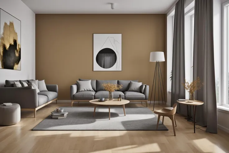 interior, Step into the realms of an 8k masterpiece wallpaper, a nexus of ultra-detail, high resolution, and impeccable shadow play. Rendered in digital illustration, it bears a semblance to the works of Yoko Honda. Set against the backdrop of a Nayuta Nordic Modern Interior Design room, the scene features a chair, a vase flaunting a white flower, a table, swaying curtains, a luxurious couch, a lamp placed near a window, a cup, a spread-out book, and a vibrant plant. The color temperature bathes the room in golden hues, adding to its charm. In the absence of humans, the setting resonates with profound stillness. Ray tracing, photon mapping, and radiosity merge seamlessly with professional lighting to create an ethereal atmosphere <lora:interior01_SDLife_Chiasedamme_v1.0:0.6>