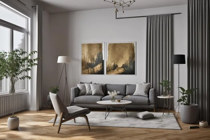 interior, a living room with a couch, chair, table and windows with curtains on them and a chandelier hanging from the ceiling, Enguerrand Quarton, vray render, a digital rendering, photorealism
interior, flower, indoors, tree, no humans, window, chair, table, plant, curtains, scenery, couch, wooden floor, vase
Step into the realms of an 8k masterpiece wallpaper, a nexus of ultra-detail, high resolution, and impeccable shadow play. Rendered in digital illustration, it bears a semblance to the works of Yoko Honda. Set against the backdrop of a Nayuta Nordic Modern Interior Design room, the scene features a chair, a vase flaunting a white flower, a table, swaying curtains, a luxurious couch, a lamp placed near a window, a cup, a spread-out book, and a vibrant plant. The color temperature bathes the room in golden hues, adding to its charm. In the absence of humans, the setting resonates with profound stillness. Ray tracing, photon mapping, and radiosity merge seamlessly with professional lighting to create an ethereal atmosphere <lora:interior01_SDLife_Chiasedamme_v1.0:0.68>
