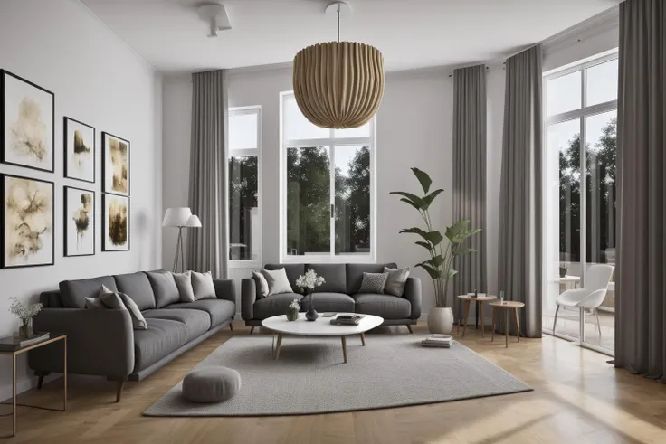 interior, a living room with a couch, chair, table and windows with curtains on them and a chandelier hanging from the ceiling, Enguerrand Quarton, vray render, a digital rendering, photorealism
interior, flower, indoors, tree, no humans, window, chair, table, plant, curtains, scenery, couch, wooden floor, vase
Step into the realms of an 8k masterpiece wallpaper, a nexus of ultra-detail, high resolution, and impeccable shadow play. Rendered in digital illustration, it bears a semblance to the works of Yoko Honda. Set against the backdrop of a Nayuta Nordic Modern Interior Design room, the scene features a chair, a vase flaunting a white flower, a table, swaying curtains, a luxurious couch, a lamp placed near a window, a cup, a spread-out book, and a vibrant plant. The color temperature bathes the room in golden hues, adding to its charm. In the absence of humans, the setting resonates with profound stillness. Ray tracing, photon mapping, and radiosity merge seamlessly with professional lighting to create an ethereal atmosphere <lora:interior01_SDLife_Chiasedamme_v1.0:0.68>