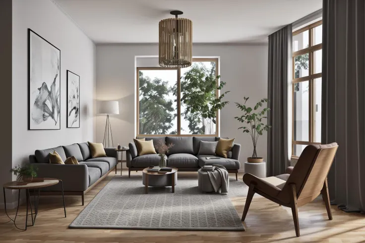 interior, a living room with a couch, chair, table and windows with curtains on them and a chandelier hanging from the ceiling, Enguerrand Quarton, vray render, a digital rendering, photorealism
interior, flower, indoors, tree, no humans, window, chair, table, plant, curtains, scenery, couch, wooden floor, vase
Step into the realms of an 8k masterpiece wallpaper, a nexus of ultra-detail, high resolution, and impeccable shadow play. Rendered in digital illustration, it bears a semblance to the works of Yoko Honda. Set against the backdrop of a Nayuta Nordic Modern Interior Design room, the scene features a chair, a vase flaunting a white flower, a table, swaying curtains, a luxurious couch, a lamp placed near a window, a cup, a spread-out book, and a vibrant plant. The color temperature bathes the room in golden hues, adding to its charm. In the absence of humans, the setting resonates with profound stillness. Ray tracing, photon mapping, and radiosity merge seamlessly with professional lighting to create an ethereal atmosphere <lora:interior01_SDLife_Chiasedamme_v1.0:0.8>