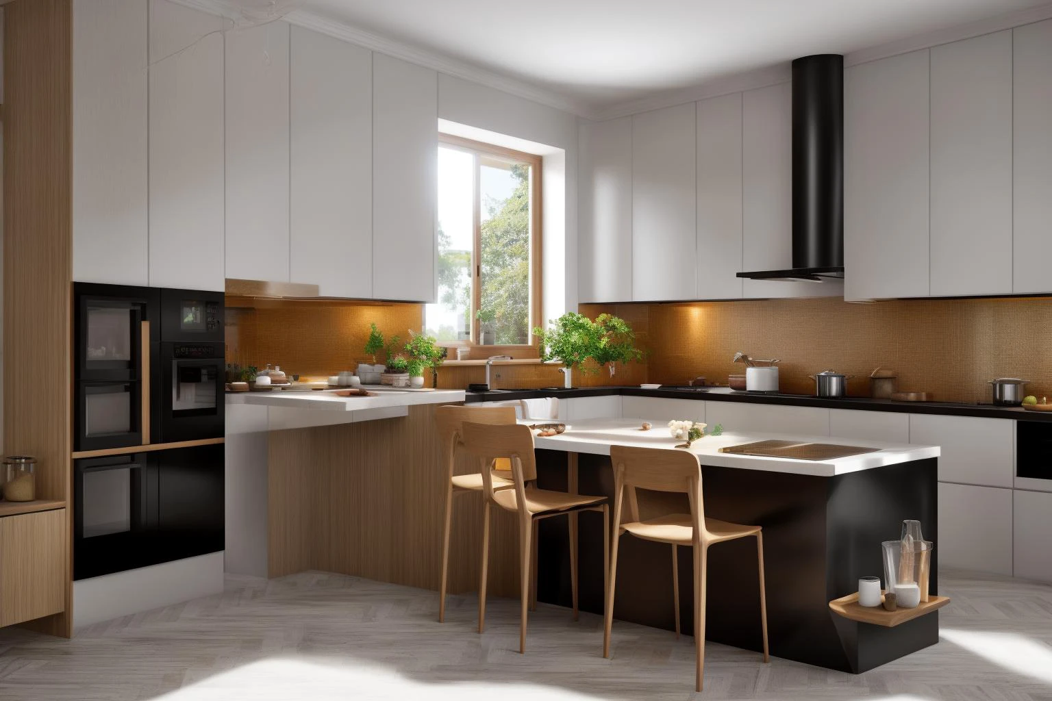 interior, a kitchen with a table and chairs and a wine rack in the middle of the room with a window, Dahlov Ipcar, vray render, a 3D render, photorealism
interior, food, indoors, no humans, window, chair, table, plant, scenery, plate, shelf, kitchen, frying pan, sink, stove
Dive into the ultra-detailed 8k masterpiece, carefully crafted with photorealistic precision of 1.37 ratio, all in the essence of Nayuta Nordic Modern Interior Design. Art form: Photography. Inspired by the techniques of Annie Leibovitz, the kitchen showcases professional lighting, a scenery where the play of radiosity brightens the room. A stove with a frying pan, a gleaming refrigerator beside tiles and cabinet, a sink with a faucet overlooking a tile wall. On the shelf, there's a spatula, a chair nearby with a plant and some food in a jar. Lens: 35mm. The room basks in a warm color temperature. Perfectly illuminated with ray tracing and the best shadows using physically-based rendering <lora:add_detail:0.5> <lora:more_details:0.5> <lora:interior01_SDLife_Chiasedamme_v1.0:0.6>