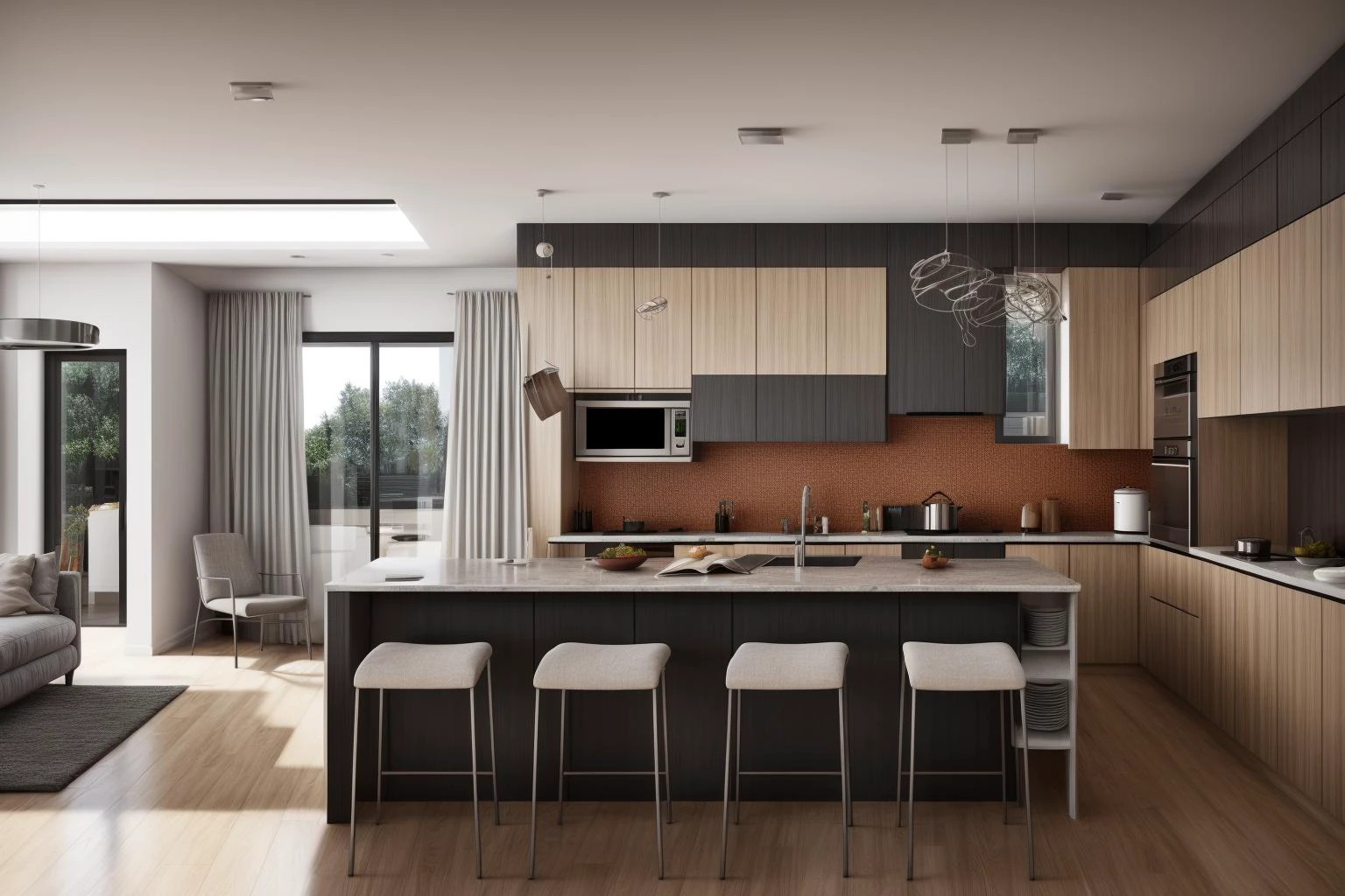 interior, a kitchen with a table and chairs and a wine rack in the middle of the room with a window, Dahlov Ipcar, vray render, a 3D render, photorealism
interior, food, indoors, no humans, window, chair, table, plant, scenery, plate, shelf, kitchen, frying pan, sink, stove
Dive into the ultra-detailed 8k masterpiece, carefully crafted with photorealistic precision of 1.37 ratio, all in the essence of Nayuta Nordic Modern Interior Design. Art form: Photography. Inspired by the techniques of Annie Leibovitz, the kitchen showcases professional lighting, a scenery where the play of radiosity brightens the room. A stove with a frying pan, a gleaming refrigerator beside tiles and cabinet, a sink with a faucet overlooking a tile wall. On the shelf, there's a spatula, a chair nearby with a plant and some food in a jar. Lens: 35mm. The room basks in a warm color temperature. Perfectly illuminated with ray tracing and the best shadows using physically-based rendering <lora:add_detail:0.5> <lora:more_details:0.5> <lora:interior02_SDLife_Chiasedamme_v2.0:0.6>