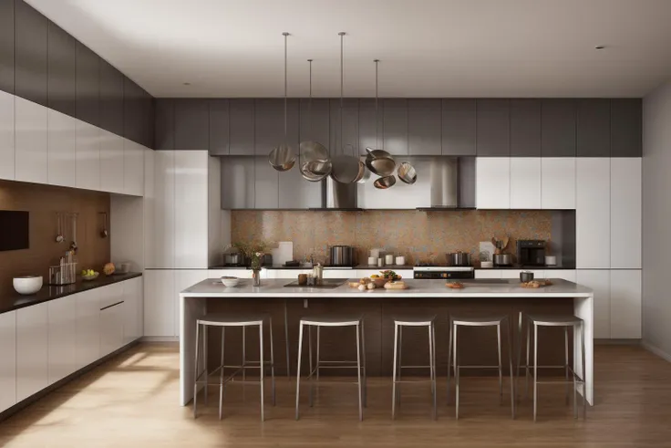 interior, a kitchen with a table and chairs and a wine rack in the middle of the room with a window, Dahlov Ipcar, vray render, a 3D render, photorealism
interior, food, indoors, no humans, window, chair, table, plant, scenery, plate, shelf, kitchen, frying pan, sink, stove
Dive into the ultra-detailed 8k masterpiece, carefully crafted with photorealistic precision of 1.37 ratio, all in the essence of Nayuta Nordic Modern Interior Design. Art form: Photography. Inspired by the techniques of Annie Leibovitz, the kitchen showcases professional lighting, a scenery where the play of radiosity brightens the room. A stove with a frying pan, a gleaming refrigerator beside tiles and cabinet, a sink with a faucet overlooking a tile wall. On the shelf, there's a spatula, a chair nearby with a plant and some food in a jar. Lens: 35mm. The room basks in a warm color temperature. Perfectly illuminated with ray tracing and the best shadows using physically-based rendering <lora:add_detail:0.5> <lora:more_details:0.5>   <lora:interior02_SDLife_Chiasedamme_v2.0:0.6>