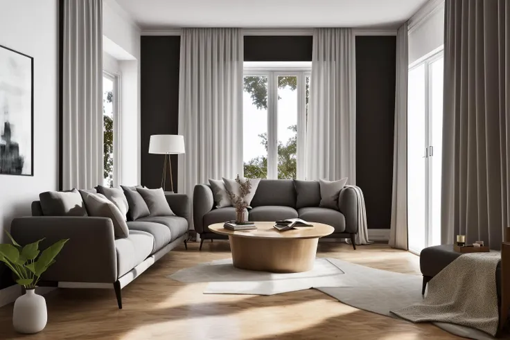 interior, a living room with a couch, chair, table and windows with curtains on them and a chandelier hanging from the ceiling, Enguerrand Quarton, vray render, a digital rendering, photorealism
interior, flower, indoors, tree, no humans, window, chair, table, plant, curtains, scenery, couch, wooden floor, vase
Step into the realms of an 8k masterpiece wallpaper, a nexus of ultra-detail, high resolution, and impeccable shadow play. Rendered in digital illustration, it bears a semblance to the works of Yoko Honda. Set against the backdrop of a Nayuta Nordic Modern Interior Design room, the scene features a chair, a vase flaunting a white flower, a table, swaying curtains, a luxurious couch, a lamp placed near a window, a cup, a spread-out book, and a vibrant plant. The color temperature bathes the room in golden hues, adding to its charm. In the absence of humans, the setting resonates with profound stillness. Ray tracing, photon mapping, and radiosity merge seamlessly with professional lighting to create an ethereal atmosphere  <lora:interior02_SDLife_Chiasedamme_v2.0:0.8>