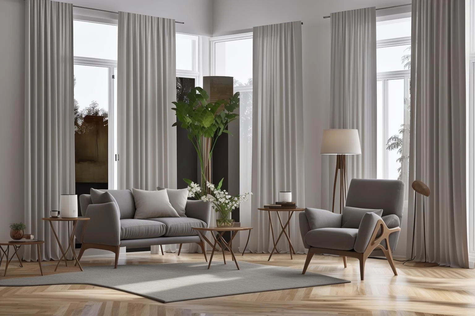 interior, a living room with a couch, chair, table and windows with curtains on them and a chandelier hanging from the ceiling, Enguerrand Quarton, vray render, a digital rendering, photorealism
interior, flower, indoors, tree, no humans, window, chair, table, plant, curtains, scenery, couch, wooden floor, vase
Step into the realms of an 8k masterpiece wallpaper, a nexus of ultra-detail, high resolution, and impeccable shadow play. Rendered in digital illustration, it bears a semblance to the works of Yoko Honda. Set against the backdrop of a Nayuta Nordic Modern Interior Design room, the scene features a chair, a vase flaunting a white flower, a table, swaying curtains, a luxurious couch, a lamp placed near a window, a cup, a spread-out book, and a vibrant plant. The color temperature bathes the room in golden hues, adding to its charm. In the absence of humans, the setting resonates with profound stillness. Ray tracing, photon mapping, and radiosity merge seamlessly with professional lighting to create an ethereal atmosphere <lora:interior02_SDLife_Chiasedamme_v2.0:0.8>