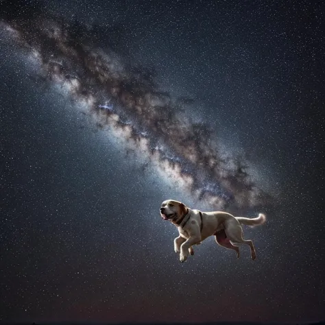 dog, flyiing in milky way