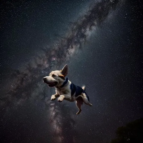 dog, flyiing in milky way