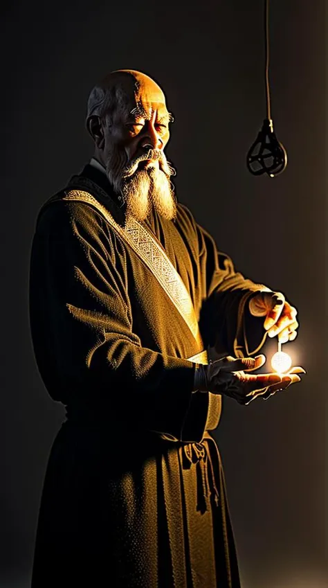 an awarded photo of 1 man Sun Tzu: The Chinese military strategist, Sun Tzu, has a wise and serene countenance, with a flowing beard and traditional scholar's robe that reflect his profound intellect. By jeremy mann, by sandra chevrier, by maciej kuciara, sharp, (perfect, body:1.1), realistic, real shadow, 3d, Lost Island: A remote paradise with lush vegetation, ancient statues, and hidden treasures. background, (by Michelangelo), (profesional lights:1.3) (profesional photography:1.3),character focu, boekh, deep of field, perfect character concept art, concept art of medieval rpg character,arms raised in triumph, ultradetailed intricated face, face details, perfect eyes, ideal body posture, anatomically correct hand, perfect anatomy, ideal limbs, ideal arms, ideal hands