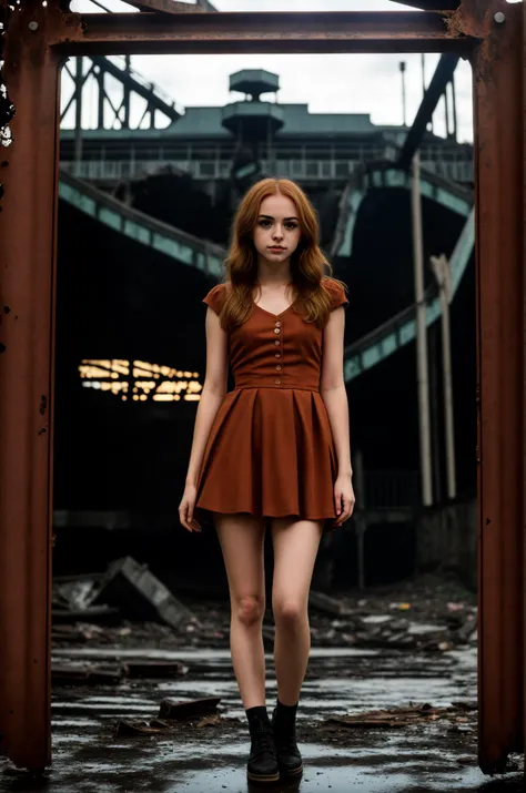 tv_Siobhan_MXAI, goth dress, goth makeup, black lips, standing in an abandoned amusement park at night, (dilapidated stalls, (rust:1.1), wrecked roller coaster:1.2), (rubbish, rubble:1.1), deep shadows, highly detailed, professional, soft volumetric lighting, realistic, roughness, ultra realistic, photographed on a Canon EOS R5, 50mm lens, muted colors, F/2.8, HDR, 8k resolution, highres, high detail, sharp focus, smooth, roughness, real life, photorealism, photography, 8k uhd, cinematic film still