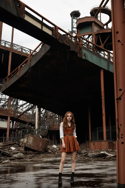 tv_Siobhan_MXAI, goth dress, goth makeup, black lips, standing in an abandoned amusement park at night, (dilapidated stalls, (rust:1.1), wrecked roller coaster:1.2), (rubbish, rubble:1.1), deep shadows, highly detailed, professional, soft volumetric lighting, realistic, roughness, ultra realistic, photographed on a Canon EOS R5, 50mm lens, muted colors, F/2.8, HDR, 8k resolution, highres, high detail, sharp focus, smooth, roughness, real life, photorealism, photography, 8k uhd, cinematic film still