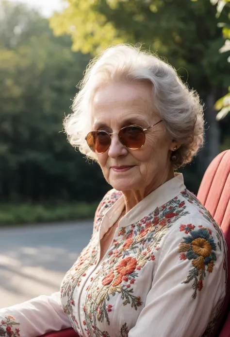 ((best quality)), ((masterpiece)), ((ultra realistic)), (smooth detailed utopian futuristic city on a summers day:1.3), (close up body portrait of a elderly lady, sitting on a summer seat, beside a dear, floral embroidered dress:1.5), beautiful portfolio photograph, jubilant old grandmother feeding the ducks in a verdant city street, (pedestrians in the background:1.4), pristine artistic skyscrapers, (beautiful plant life mixed with scifi architecture, flowers, wild life, dears), vast utopian vision, depth of field, professional, 8k, uhd, soft edge lighting, film grain, smooth, roughness, real life, vibrant colors, god rays, photographed on a Canon EOS R5, 50mm lens, F/2.8, HDR, professional