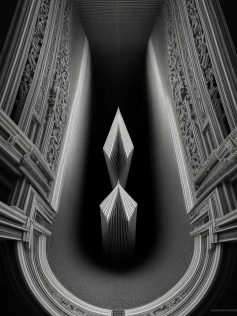 mj, Viewed from directly above, black and white drawings, optical illusion, 3d illusion, incredible sharp detail, masterpiece, best quality, high-res, extremely clear 8k wallpaper, serious expression, <lora:more_details:0.5>