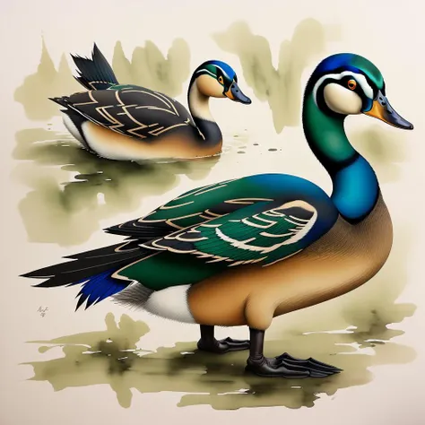 <lora:ink and wash1.5v1:1> ink and wash Mallard