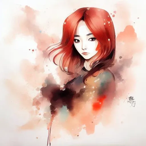 <lora:ink and wash1.5v1:1> ink and wash, a redhead girl