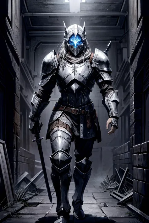 (masterpiece, best quality), a draugr wearing leather armor, rusty sword, walking through a dungeon, decay, dim light, <lora:add_detail:1>