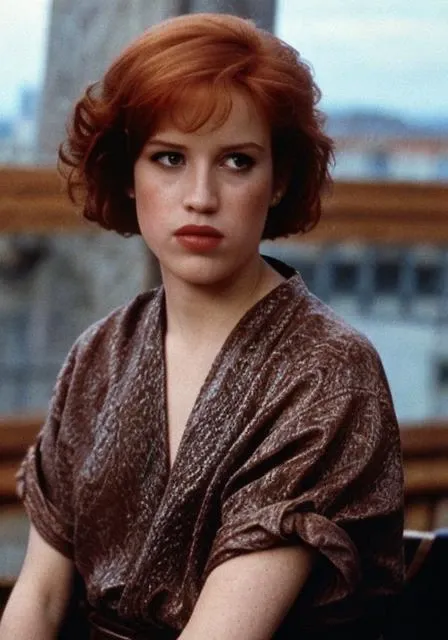 mllrngwld, (sharp focus:1.2), shoulder length brown hair, photo, attractive young woman, shoulder length orange hair, wearing (80s dress:1.2) on a (balcony:1.2). (moody lighting:1.2), depth of field, bokeh, 4K, HDR. by (James C. Christensen:1.2|Jeremy Lipking:1.1)