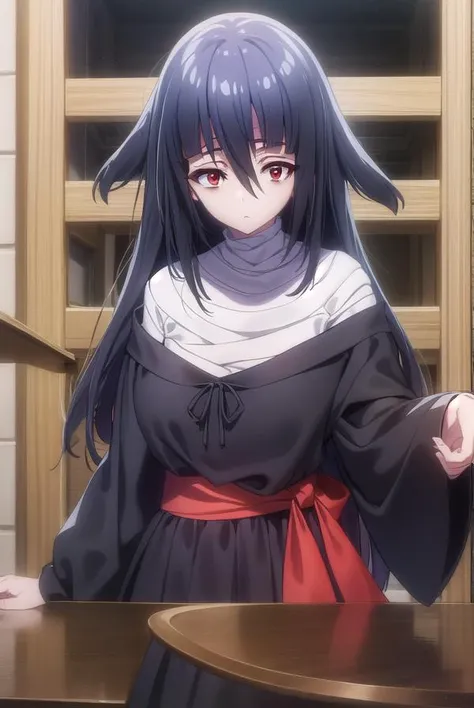 taeyamada, <lora:tae yamada s2-lora-nochekaiser:1>,
tae yamada, lack hair, hair between eyes, long hair, (red eyes:1.5), sidelocks,
BREAK bandaged chest, bandaged head, bandages, black dress, dress, off shoulder,
BREAK indoors, classroom,
BREAK looking at viewer, (cowboy shot:1.5),
BREAK <lyco:GoodHands-beta2:1>, (masterpiece:1.2), best quality, high resolution, unity 8k wallpaper, (illustration:0.8), (beautiful detailed eyes:1.6), extremely detailed face, perfect lighting, extremely detailed CG, (perfect hands, perfect anatomy),