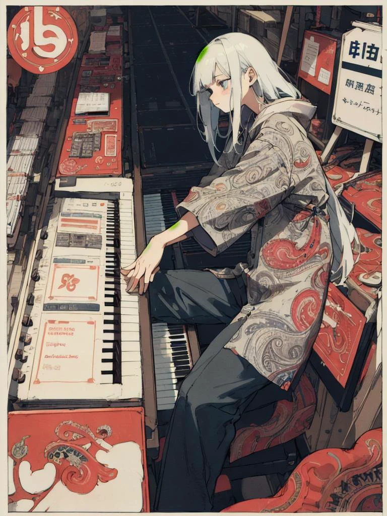 music synthesizer, product labels,feet,hand placement,warning signs,locks, paisley, pockmarked