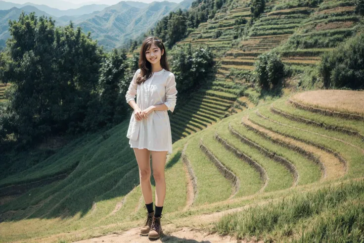 1girl,  ultra high res,(realistic:1.3)),((random pose)), deep shadow,(best quality, masterpiece), pale skin, dimly lit, shade, flustered, blush, highly detailed, (full body:1.2)), depth of field, film grain, wrinkled skin, looking at viewer,  warm smile, knee, 
<lora:ruongbacthang-000008:0.7>, ruongbacthang,, (masterpiece,best quality:1.5)