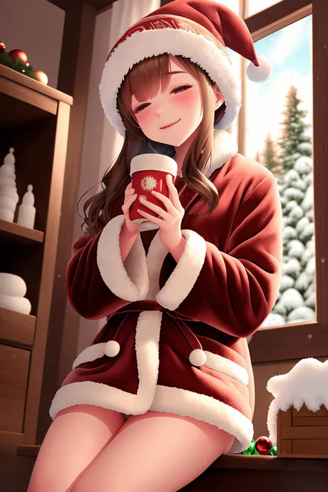 1girl, buttom view, nature, (WINTER:1.1), Bathrobe, nativity, Christmas <lora:by_kase_daiki:1>