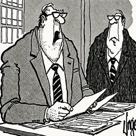 a black and white newspaper comic illustration of Herman, a boss and an employee by Jim Unger <lora:Herman_Style_XL:1>