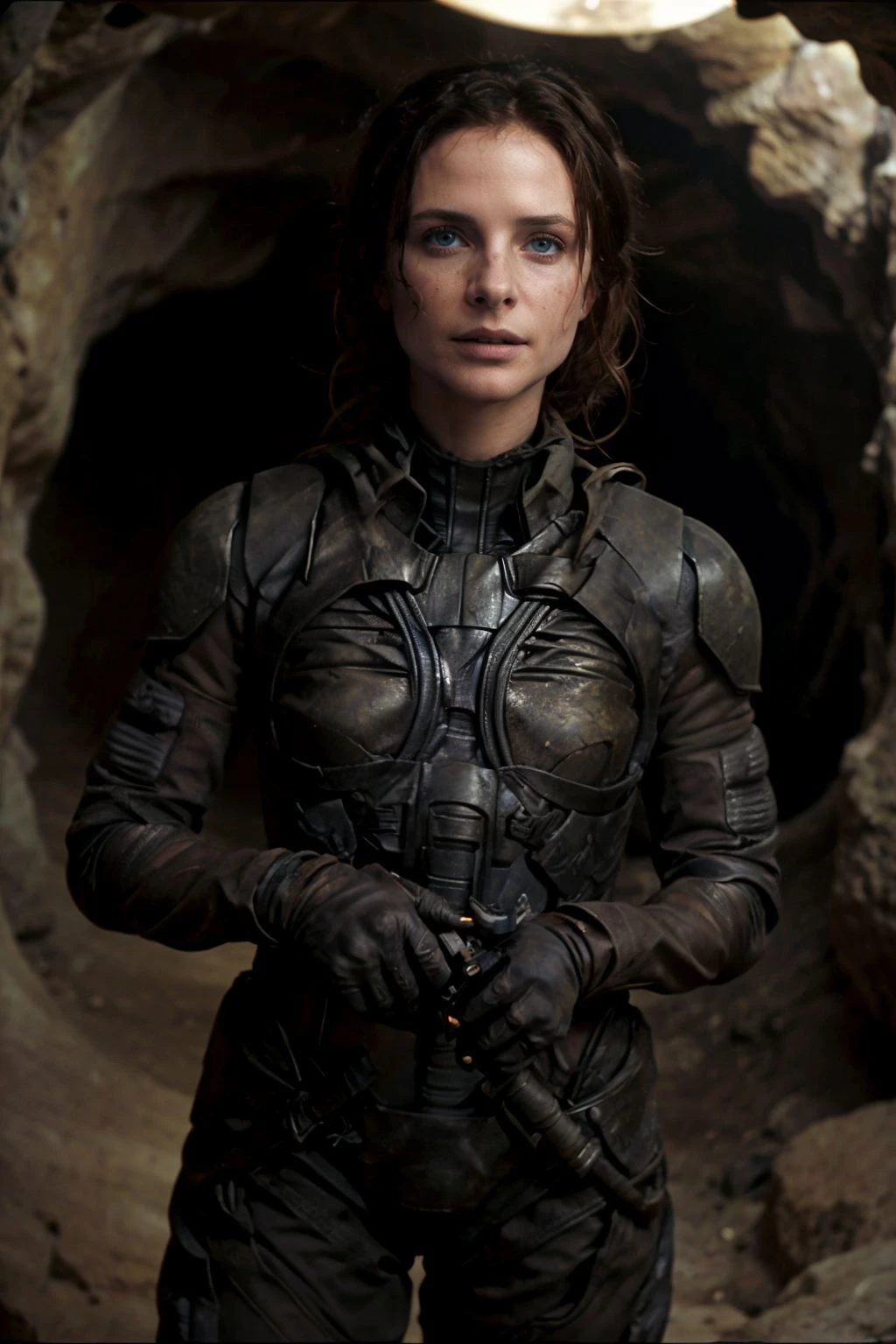 sci-fi setting, a POV photo of a Reb3cc4F3rgu50n wearing a stillsuit, inside a cave, fish eye view, perfect hands, prefect eyes, realistic eyes, cinematic light, film grain, fil still,
<lora:stillsuitv0.3-000006:0.7>
<lora:add_detail:0.7>