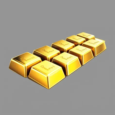 Concept art,in-game currency items,gold nuggets,no people,gray background,simple background,still life,gold bars lined up in rows,<lora:jinbi:0.8>,