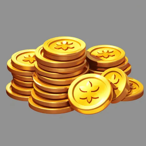 Concept Art, In-Game Currency Items, No Humans, Gray Background, Simple Background, Still Life, Food Focus, Lines of Coins, Piles of Coins, Reference Table<lora:jinbi:0.8>,