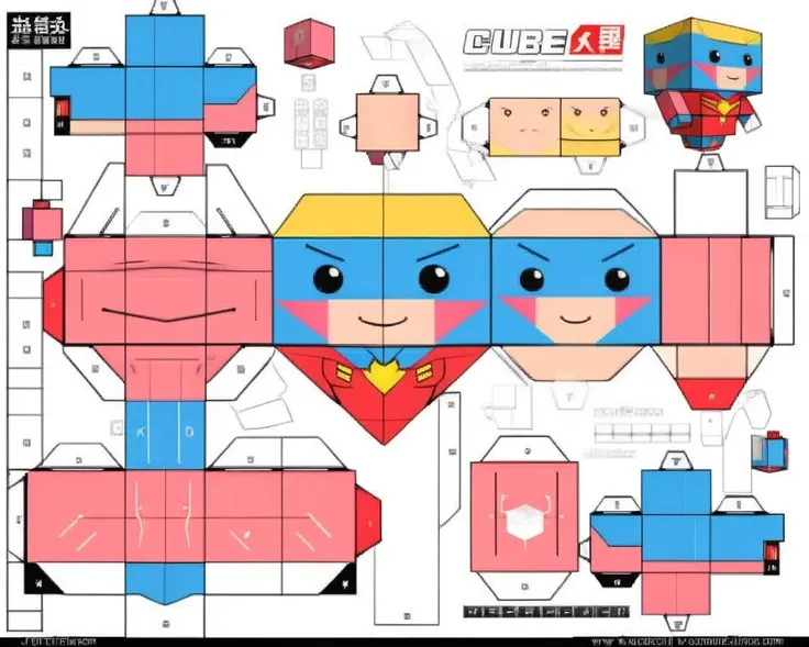 a paper model of cute character ,super detailed, a cube craft diagram, superflat<lora:CubeCraft:1.0>