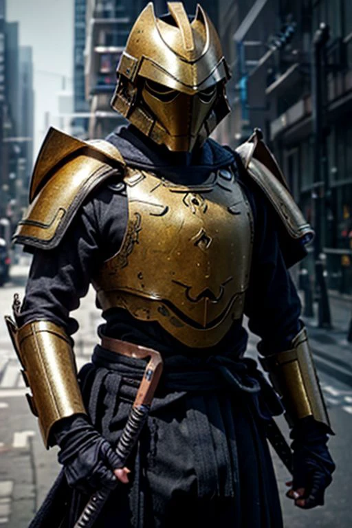Craft an image of a futuristic male character adorned in stunning chrome samurai armor, complete with a hi-tech samurai helmet, metallic features, and distinctive Kanawa Security Trooper shoulder pads. Capture the essence of a cinematic action pose as he fires an enchanted submachine gun. The character should exude strength and precision while showcasing the advanced technology of his armor. Additionally, depict him with a sheathed katana on his left hip, creating a visually striking composition that seamlessly combines traditional samurai aesthetics with cutting-edge weaponry. (masterpiece), 8k, Absurdres, best quality, deep colors, Depth-of-field, Efficient Sub-Pixel, HDR, Low ISO, masterpiece, Maximum clarity and sharpness, Multi-Layered Textures, Octane Render, PBR Texturing, Perfect proportions, Post-processing, Rule of thirds, sub-pixel convolution. Subsurface scattering, Super-Resolution, Surface shading, Unreal 5, White balance, Wide aperture, wide-angle Hyperdetailed,
masterpiece, best quality, ((adult)), extremely detailed face, perfect lighting, 1boy, solo, photorealistic, hi res, hyperdetailed, ultrarealistic, cowboy shot, action pose,
male, slight build, (silver and black armor), ((holding tommy gun)), ((thompson submachine gun)), ((tommy gun)), )drum magazine)), (((samurai helmet))), cybersamurai, powersuit, mempo, cyber_samurai, sobe, ((kabuto)), ((shikoro)), StarWMandalorian, 1boy, solo, no face, helmet, SamuraiC, japanese armor, helmet,