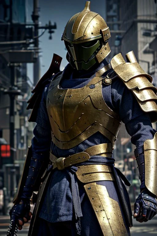 Craft an image of a futuristic male character adorned in stunning chrome samurai armor, complete with a hi-tech samurai helmet, metallic features, and distinctive Kanawa Security Trooper shoulder pads. Capture the essence of a cinematic action pose as he fires an enchanted submachine gun. The character should exude strength and precision while showcasing the advanced technology of his armor. Additionally, depict him with a sheathed katana on his left hip, creating a visually striking composition that seamlessly combines traditional samurai aesthetics with cutting-edge weaponry. (masterpiece), 8k, Absurdres, best quality, deep colors, Depth-of-field, Efficient Sub-Pixel, HDR, Low ISO, masterpiece, Maximum clarity and sharpness, Multi-Layered Textures, Octane Render, PBR Texturing, Perfect proportions, Post-processing, Rule of thirds, sub-pixel convolution. Subsurface scattering, Super-Resolution, Surface shading, Unreal 5, White balance, Wide aperture, wide-angle Hyperdetailed,
masterpiece, best quality, ((adult)), extremely detailed face, perfect lighting, 1boy, solo, photorealistic, hi res, hyperdetailed, ultrarealistic, cowboy shot, action pose,
male, slight build, (silver and black armor), ((holding tommy gun)), ((thompson submachine gun)), ((tommy gun)), )drum magazine)), (((samurai helmet))), cybersamurai, powersuit, mempo, cyber_samurai, sobe, ((kabuto)), ((shikoro)), StarWMandalorian, 1boy, solo, no face, helmet, SamuraiC, japanese armor, helmet,