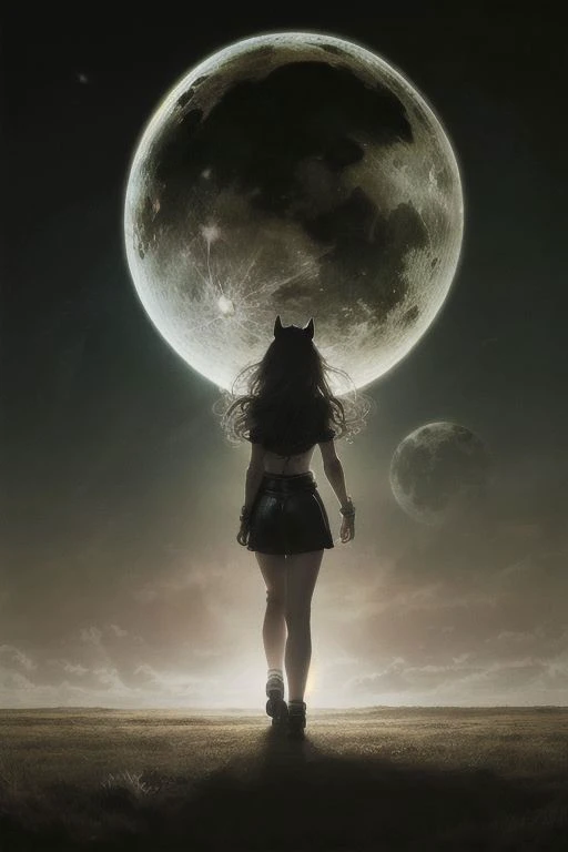 a black cat in the arms of a beautiful girl Harley Quinn is 30 years old, slim athletic figure, black long hair, the girl has white teeth. the girl has light eyes with an admixture of green. Both the girl's eyes are the same color. The girl is dressed in a military leather suit. moon visible in the sky. fantasy, dark gloomy atmospheric aesthetic , style of a vintage oil painting  ar 2:3
masterpiece, best quality, highly detailed, cinematic film, surreal lighting shadow (analog),kodak film,cinemascope,epic,gorgeous, Anatomical photo, professional photo, clarity drawn body details, augmented reality, hyperrealistic, hyperdetalization,clarity, elegant, 6k digital photo quality, lots of details, professional design, very high resolution, contrast, augmented details of the environment and background, filigree, emotional, touching, clear drawing of the details of the environment, photographic clarity and depth of drawing