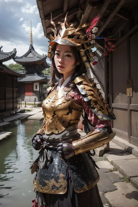 1girl, <lora:SamuraiC-16:1>, SamuraiC, japanese armor, dynamic pose, east asian architecture, highly detailed, digital photography, (masterpiece), hdr