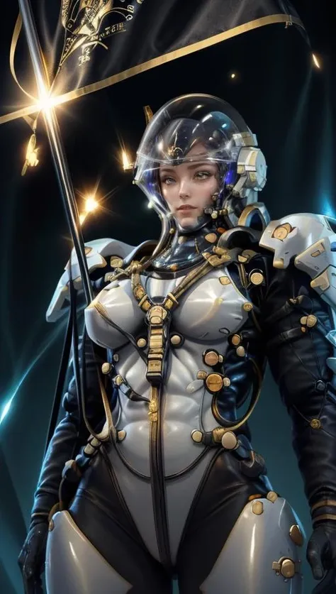 upper body photo of female ludenskojima, (detailed face, detailed eyes, upper body focus:1.4), holding pole, (perfect eyes), black gloves, slim waist, science fiction, standing in (floating gold particles),  light particles, gold details, (black and gold), detailed, realistic, ornate, BREAK crystallineAI (gold crystal  hands coming up from below1.8), <lora:ARWLudensKojima:1.2> <lora:add_detail:0.6> <lora:blackgold:0.2>  <lora:CrystallineAI:0.2>