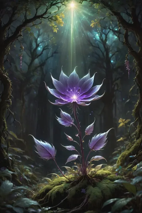 <lora:- SDXL - letitflrsh_let_it_flourish_V1.0:1>,letitflrsh,
bioluminescent purple flower,fabulous night forest,magical radiance,Concept art,depth of field,Raw photo,realistic,cinematic lighting,soft shadows,sharp focus,fractal,colorful,depth of field,best quality,16k resolution,vivid colors,volumetric lighting,aesthetic,intricate,psychedelic,hallucinogenic,DMT,by Anne Bachelier