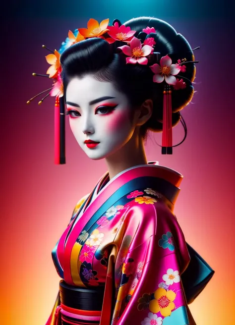 Cyberpunk humanoid robot geisha, flower kimono, very colorful, depressed look, hypermaximalist, elegant, super detailed, 32k, insanely detailed and intricate, Photography, Photoshoot, Shot on 70mm lens <lora:add-detail-XL:0.9> <lora:ral-symetrical-sdxl:0.8> ral-symetrical <lora:Retro_Ink_SDXL:0.9> retro ink, subsurface scattering, Photorealistic, Hyperrealistic, analog style, realistic, film photography, soft lighting, heavy shadow