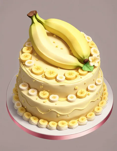 a photo of an adorable banana themed cake, realistic, 8k, fooico <lora:FoodIcons:0.8> game icon, professional, high quality, super cute, kawaii, 8k, adorable