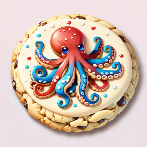 <lora:FoodIconsNew:0.7> fooico, octopus themed iced cookie, red and blue colors, game icon, professional, high quality, super cute, kawaii, 8k, adorable