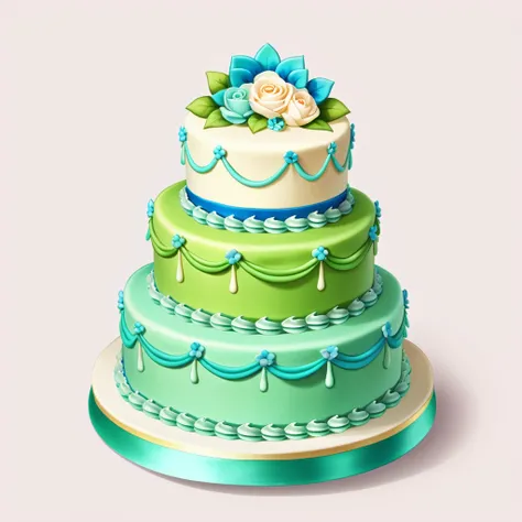 <lora:FoodIconsNew:0.7> fooico, green and blue five tier decorative cake, game icon, professional, high quality, super cute, kawaii, 8k, adorable