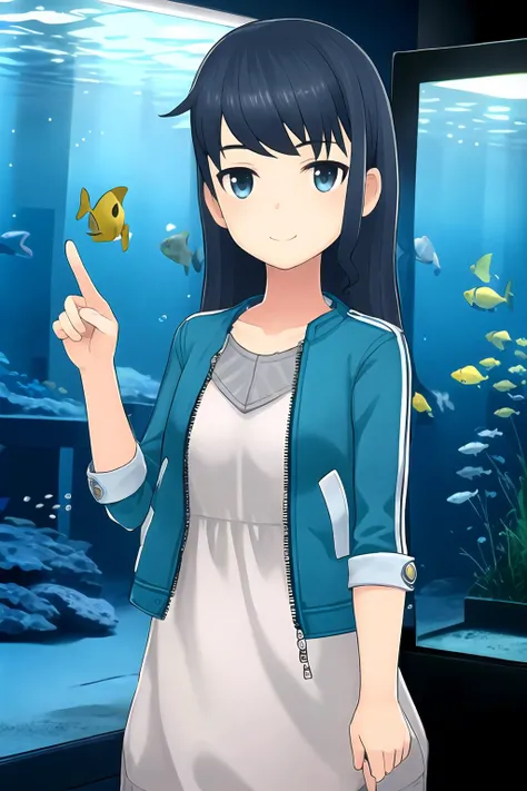1girl, masterpiece, best quality, cowboy shot, aquarium, (aquarium tunnel:1.2), against glass, fish,
<lora:mutsumiAGA:0.8:1:lbw=MOD1>, mutsumi, blue hair, long hair, (blue jacket:1.4), open jacket, (grey sweater dress:1.5), BREAK
pantyhose, arm_support, pointing at self, smile, laughing,