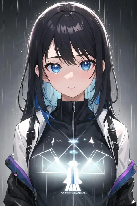1girl, rain, holographic, holographic clothing, black hair, blue eyes,
masterpiece, best quality,
