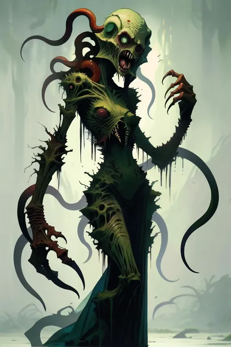 <lora:StyleSwamp:1>
Style_SM, solo, no humans, monster, claws, teeth, simple background, alien, eldritch abomination, open mouth, sharp teeth, full body, tentacles, horror (theme), standing
masterpiece, best quality, upper body, portrait, Style-SwampMagic