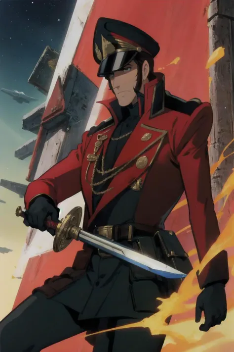 <lora:LupinPart2Style:1>, pt2, <lora:warhammer 40k commissar:1>, commissar, alien world, holding sword