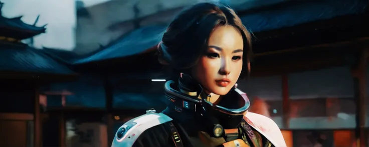 rule of thirds, (cinematic film still:1.4), (embedding:SimplePositiveXLv2.safetensors:0.5), ( half body shot :1.1) of kyoto animation, girl wearing cyberpunk intricate catsuit, respirator, detailed portrait, cell shaded, 4 k, concept art, by wlop, ilya kuvshinov, artgerm, krenz cushart, greg rutkowski, pixiv. cinematic dramatic atmosphere, sharp focus, volumetric lighting, cinematic lighting, studio quality Epic movie in style of Stephen Burke, The picture is dominated by the beautiful Rembrandt Lighting. Captured with a focus on the intricate details and textures.