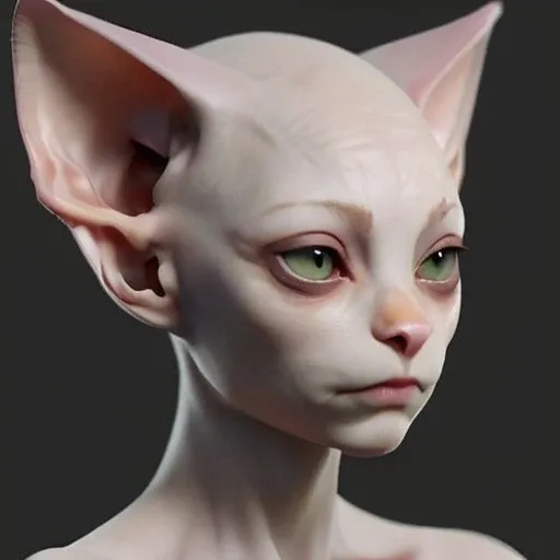 one girl, elf ears, , pure, cute naked, topless, a Woman alien mix, human Body, big tits,   shed skin, alien nose but the Rest of the face ist human, (((whiskers))) big eyes, full black eyes, hybride 10 % Cat 50 %alien and  40 % human, face mostly woman,  shed kin at Body Arms and shoulders and neck , full black Iris, slender No clothes,snake shed skin, black skin, fat lips, bimbo lips, Latex harness, tail, fangs,snub nose, Reptile skin, big tits, big ass, slim waist,